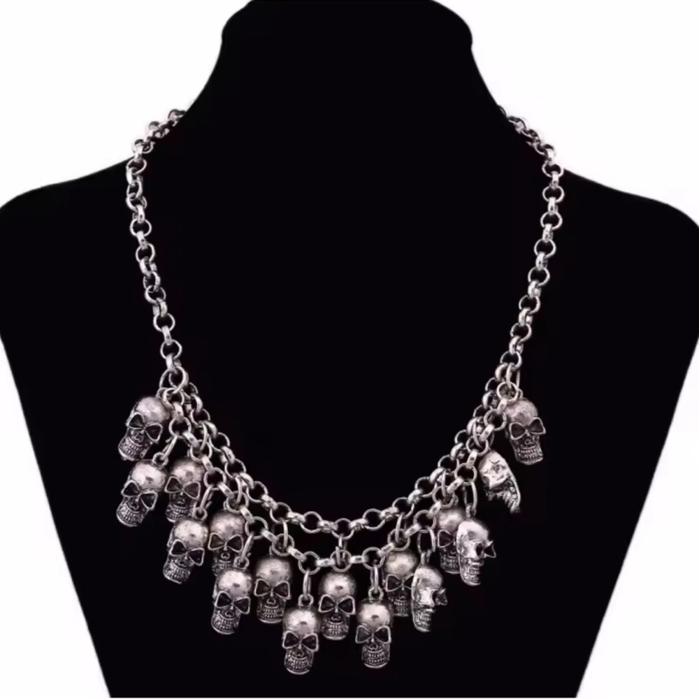 Gothic Skull Charm Silver Necklace